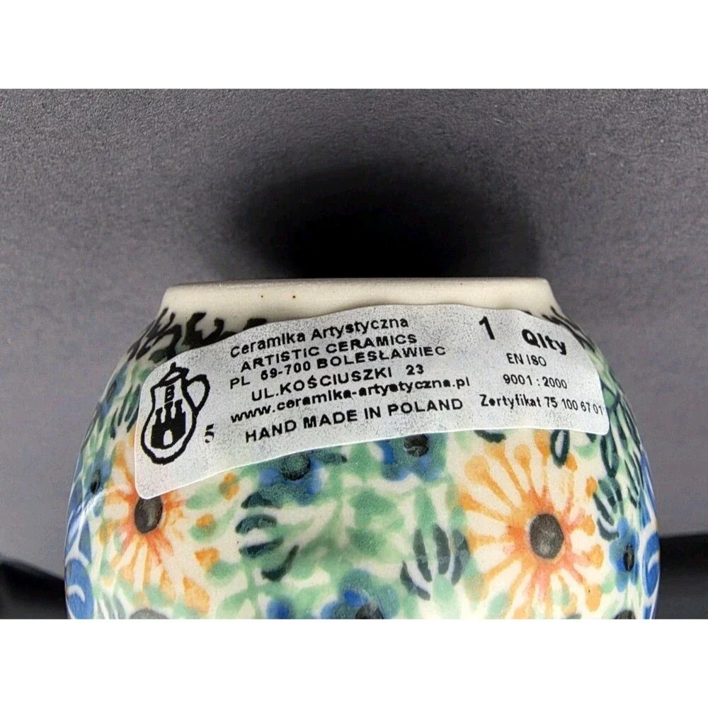 Polish Pottery Unikat 1856 Floral Handpainted Creamer Small Pitcher